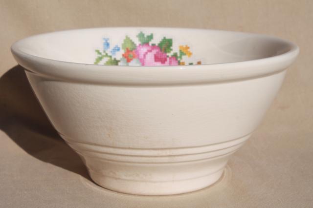 photo of vintage Harker BakeRite china bowl pudding basin, petit point flowers, cottage chic #1