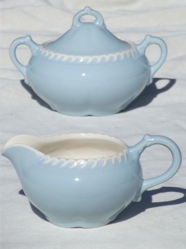 photo of vintage Harker Chesterton blue & white china cream pitcher & sugar set #1