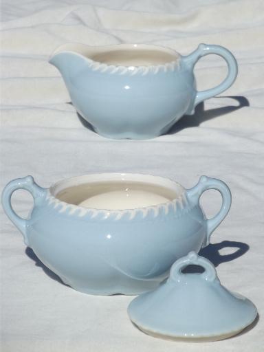 photo of vintage Harker Chesterton blue & white china cream pitcher & sugar set #2