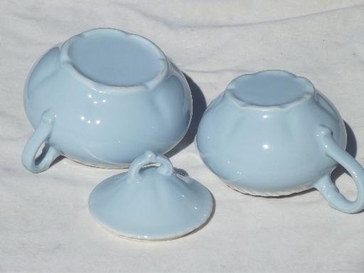 photo of vintage Harker Chesterton blue & white china cream pitcher & sugar set #4