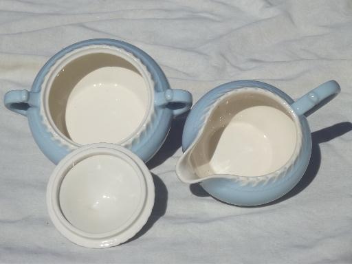 photo of vintage Harker Chesterton blue & white china cream pitcher & sugar set #5