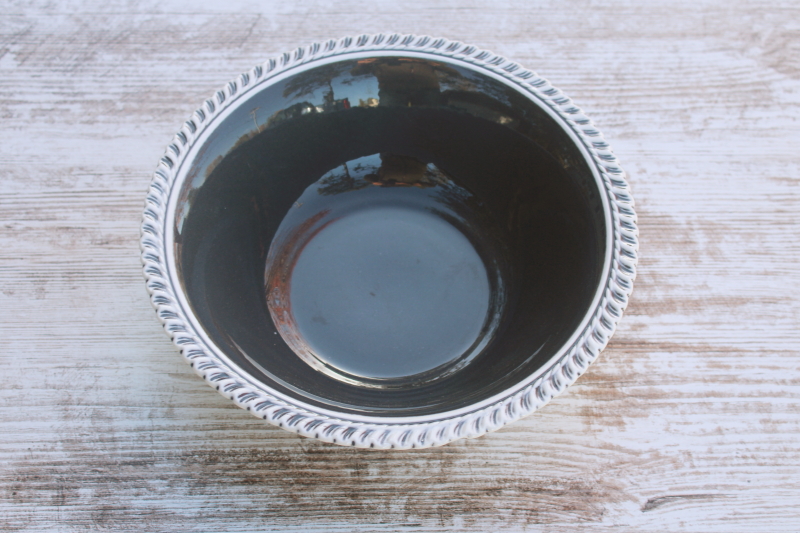 photo of vintage Harker Chesterton pattern china round serving bowl, charcoal grey w/ white border  #1