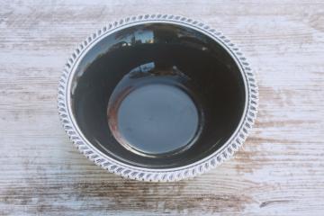 catalog photo of vintage Harker Chesterton pattern china round serving bowl, charcoal grey w/ white border 