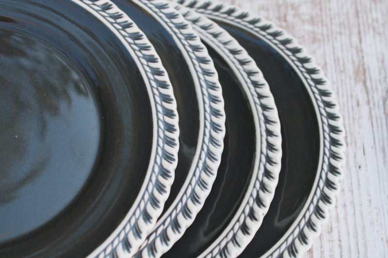 photo of vintage Harker Chesterton pattern dessert plates, charcoal grey w/ white gadroon crimped border  #3