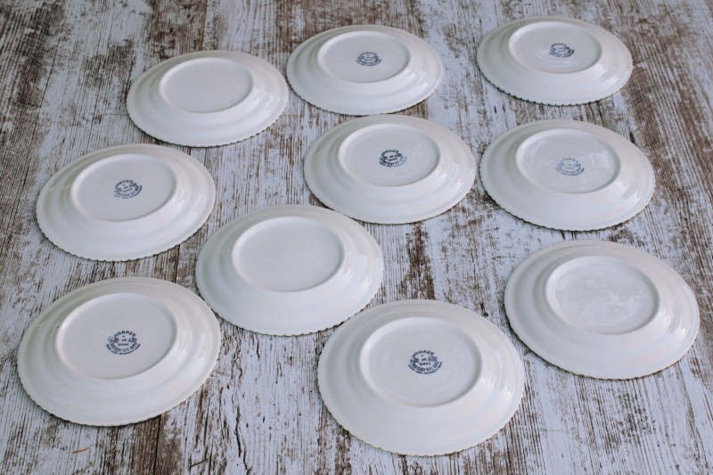 photo of vintage Harker Chesterton pattern dessert plates, charcoal grey w/ white gadroon crimped border  #7