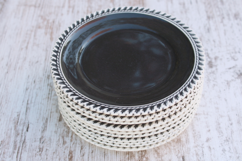 photo of vintage Harker Chesterton pattern dessert plates, charcoal grey w/ white gadroon crimped border  #8