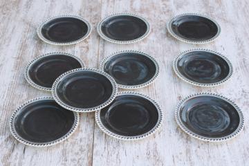 catalog photo of vintage Harker Chesterton pattern dessert plates, charcoal grey w/ white gadroon crimped border 