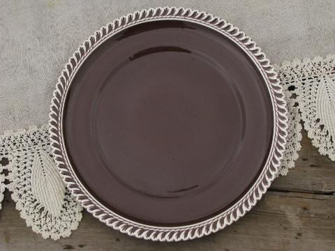 photo of vintage Harker Chesterton white gadroon edge chocolate brown dinner plates #2