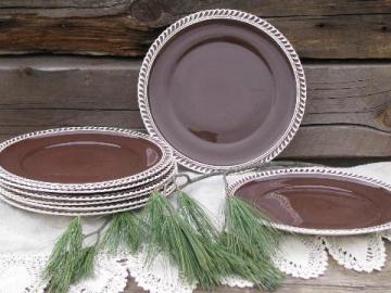 catalog photo of vintage Harker Chesterton white gadroon edge chocolate brown dinner plates