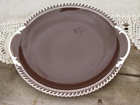 photo of vintage Harker Chesterton white gadroon edge chocolate brown serving plates #2