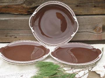 catalog photo of vintage Harker Chesterton white gadroon edge chocolate brown serving plates