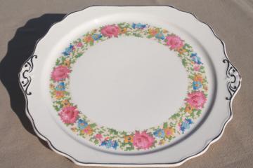 catalog photo of vintage Harker HotOven china serving tray or cake plate, petit point flowers