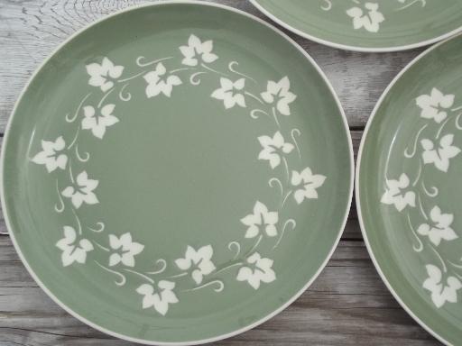 photo of vintage Harker cameoware green ivy cameo ware china dinner plates #2