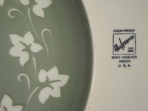 photo of vintage Harker cameoware green ivy cameo ware china dinner plates #5