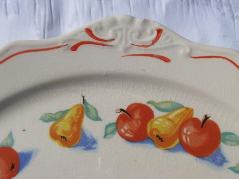 photo of vintage Harker china, Apple & Pear pattern cake or chop plate, lug handles #2