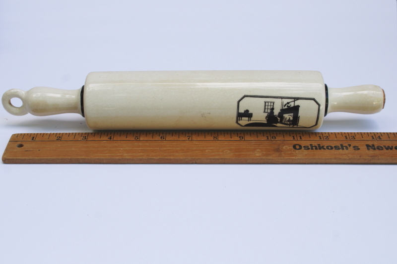 photo of vintage Harker china silhouette pattern, 1930s vintage ceramic rolling pin  #5
