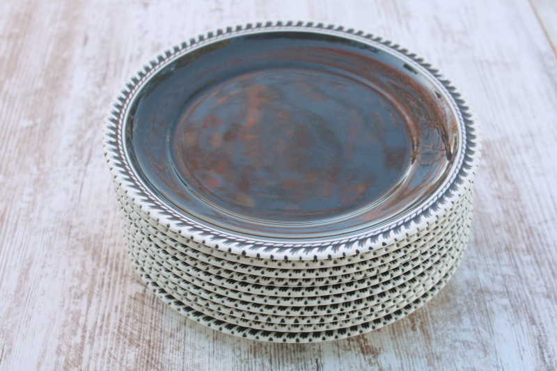 photo of vintage Harker pottery plates Chesterton charcoal grey w/ white gadroon crimped border  #1