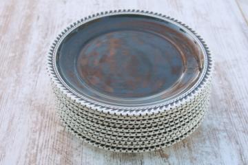 catalog photo of vintage Harker pottery plates Chesterton charcoal grey w/ white gadroon crimped border 