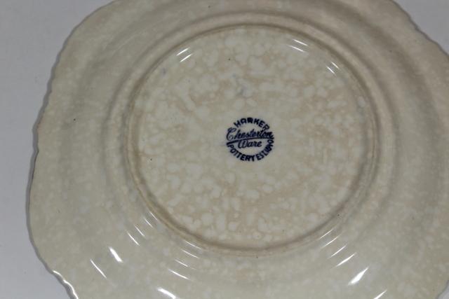 photo of vintage Harker ware Chesterton pie crust feather edge china grey & white plates #2