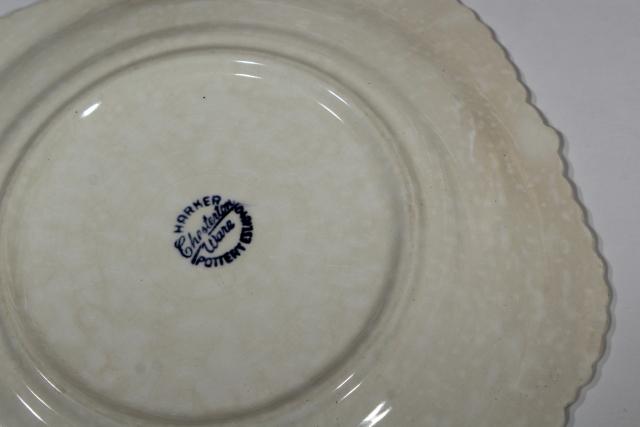 photo of vintage Harker ware Chesterton pie crust feather edge china grey & white plates #3