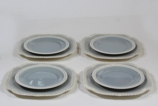 photo of vintage Harker ware Chesterton pie crust feather edge china grey & white plates #4