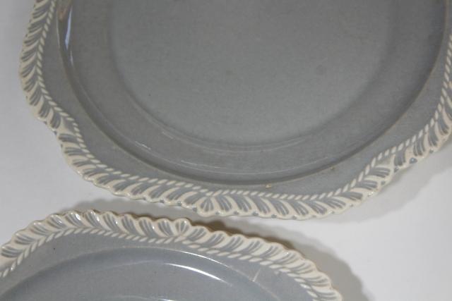 photo of vintage Harker ware Chesterton pie crust feather edge china grey & white plates #6