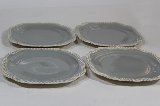 photo of vintage Harker ware Chesterton pie crust feather edge china grey & white plates #7