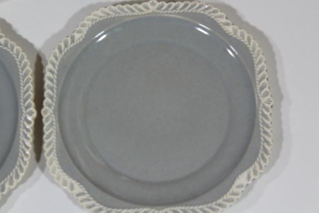 photo of vintage Harker ware Chesterton pie crust feather edge china grey & white plates #8