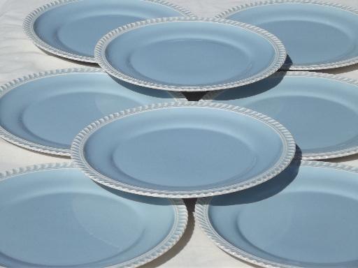 photo of vintage Harker ware china Chesterton Royal Gadroon blue & white plates #1