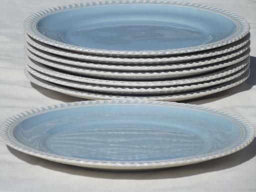 photo of vintage Harker ware china Chesterton Royal Gadroon blue & white plates #3