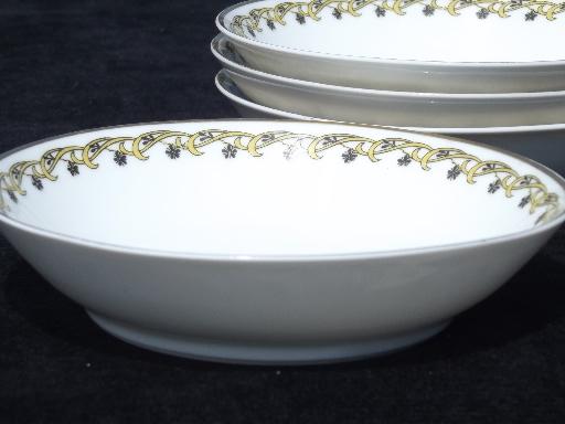 photo of vintage Haviland Limoges china bowls, yellow border w/ tiny black flowers #2