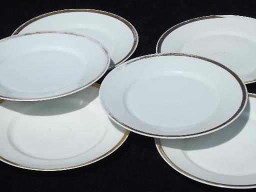 photo of vintage Haviland Limoges china dinner plates, white w/ wide gold band #1