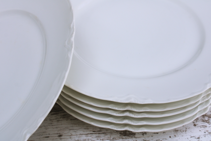 photo of vintage Haviland Limoges porcelain dinner plates, pure white china Ranson pattern scalloped edge  #2