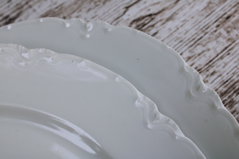 photo of vintage Haviland Limoges porcelain dinner plates, pure white china Ranson pattern scalloped edge  #3
