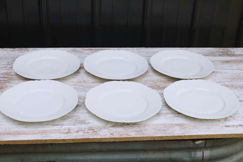 photo of vintage Haviland Limoges porcelain dinner plates, pure white china Ranson pattern scalloped edge  #6