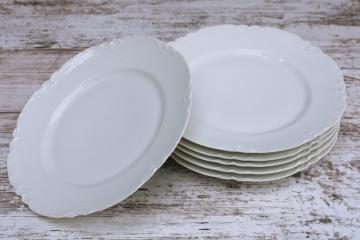 catalog photo of vintage Haviland Limoges porcelain dinner plates, pure white china Ranson pattern scalloped edge 
