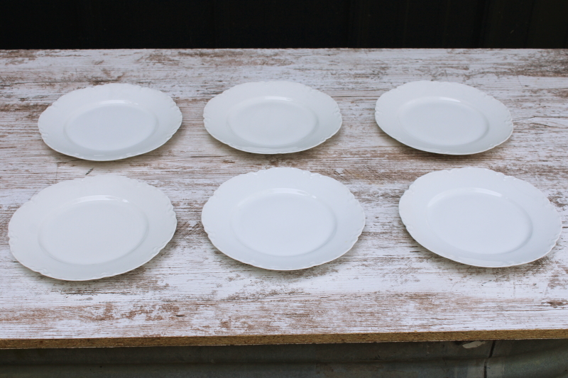 photo of vintage Haviland Limoges porcelain salad plates, pure white china Ranson pattern scalloped edge  #1