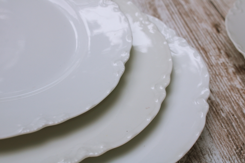 photo of vintage Haviland Limoges porcelain salad plates, pure white china Ranson pattern scalloped edge  #2