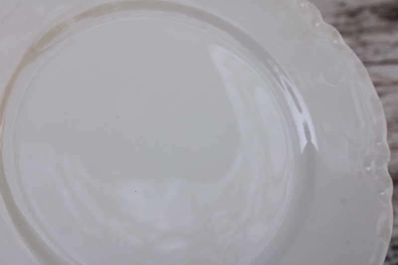 photo of vintage Haviland Limoges porcelain salad plates, pure white china Ranson pattern scalloped edge  #4