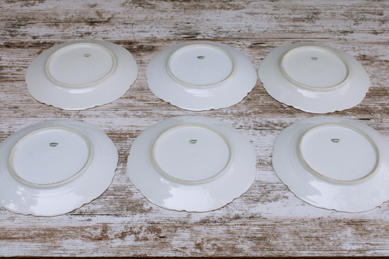 photo of vintage Haviland Limoges porcelain salad plates, pure white china Ranson pattern scalloped edge  #7