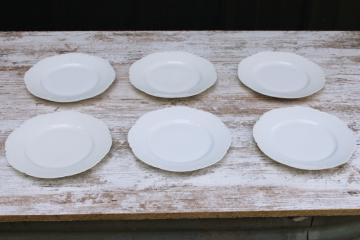 vintage Haviland Limoges porcelain salad plates, pure white china Ranson pattern scalloped edge 