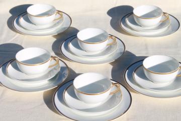 catalog photo of vintage Haviland wedding band gold white porcelain coffee / dessert set of 6, tea cups & plates