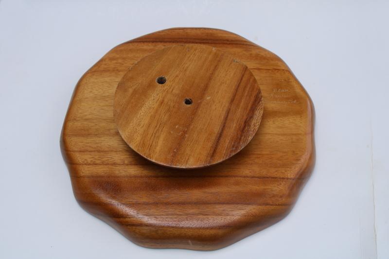 photo of vintage Hawaii mokey pod wood lazy susan relish tray, retro tiki bar snacks server  #4