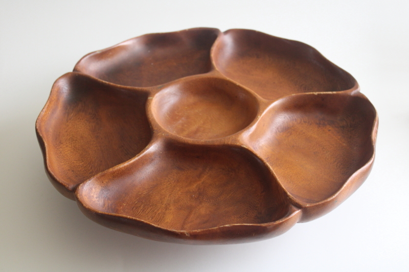 photo of vintage Hawaii monkey pod wood lazy susan relish tray, Harry's Cabinet & Curio shop  #1