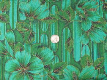 catalog photo of vintage Hawaiian Textiles fabric, Hawaii flowers print cotton in green