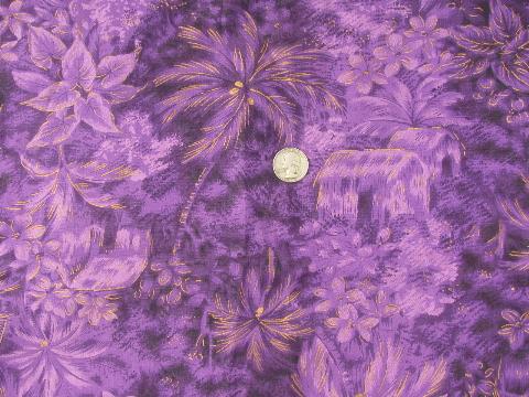 photo of vintage Hawaiian Textiles fabric, Hawaii flowers print cotton in purple #1