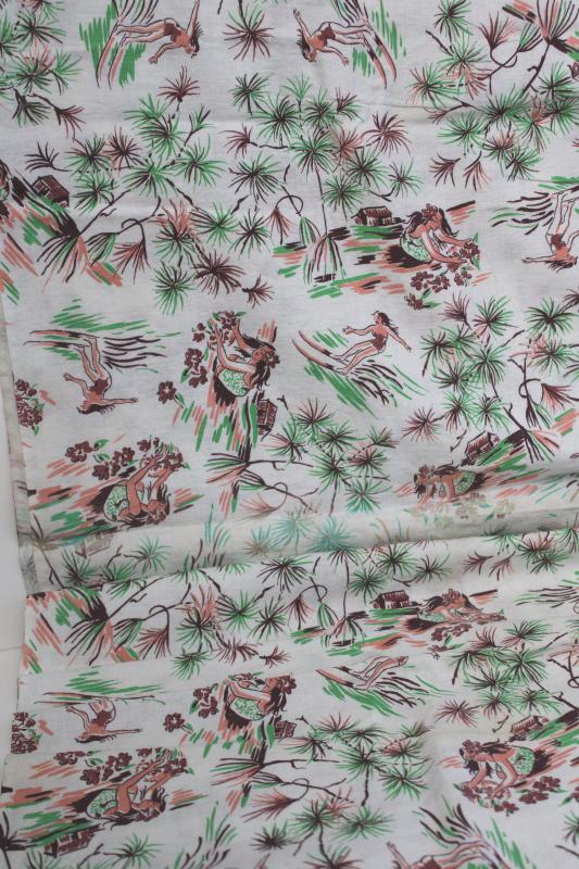 photo of vintage Hawaiian print cotton feedsack fabric, tropical paradise Hawaii or Tahiti? #1