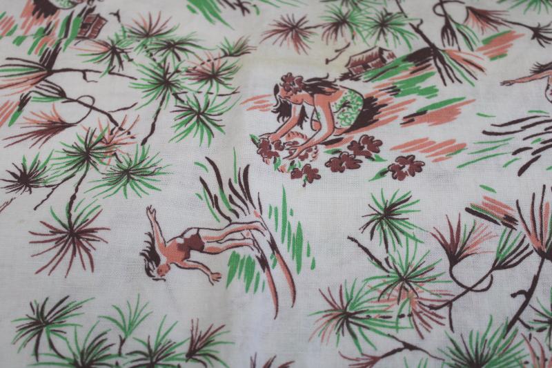 photo of vintage Hawaiian print cotton feedsack fabric, tropical paradise Hawaii or Tahiti? #2