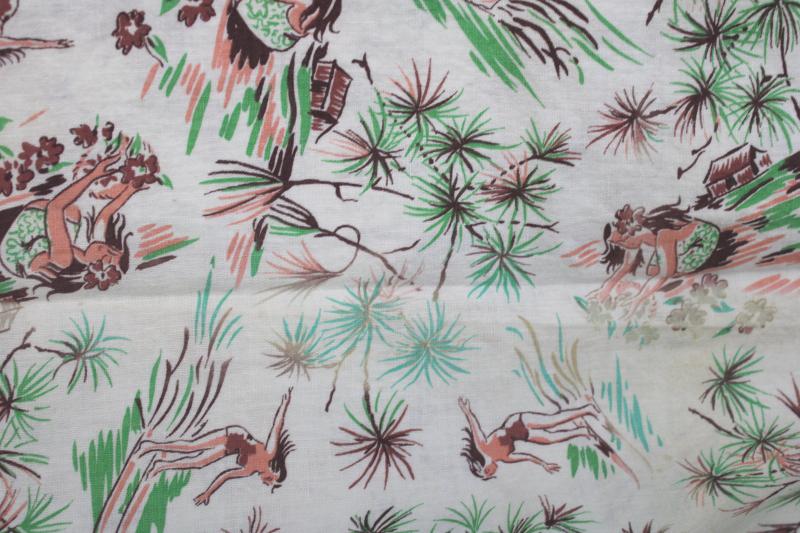 photo of vintage Hawaiian print cotton feedsack fabric, tropical paradise Hawaii or Tahiti? #4