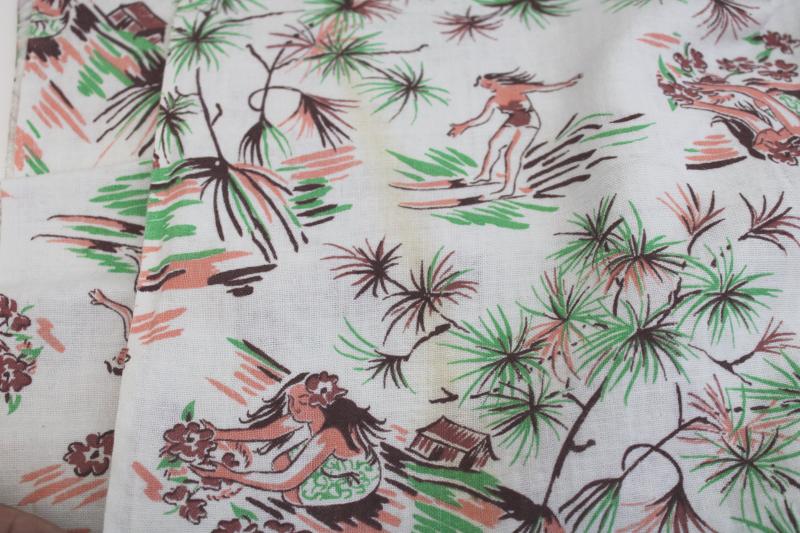 photo of vintage Hawaiian print cotton feedsack fabric, tropical paradise Hawaii or Tahiti? #6